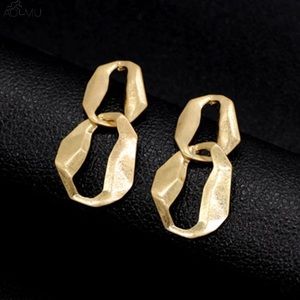 Gold Metal Geometric Long Earrings